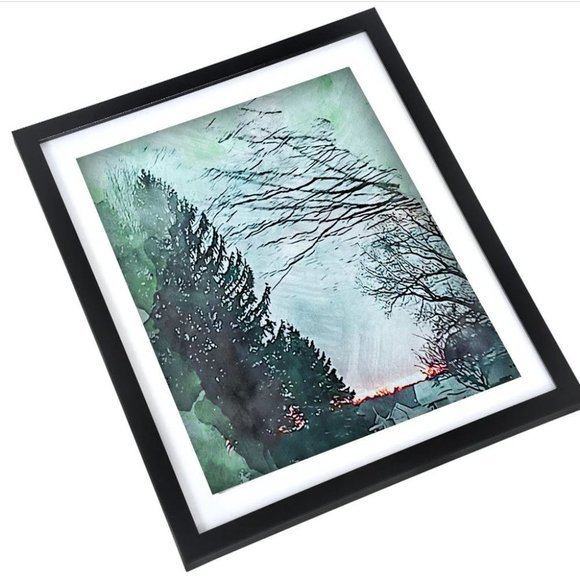 Framed Watercolor winter‎ forest  wall art - Picture 1 of 4
